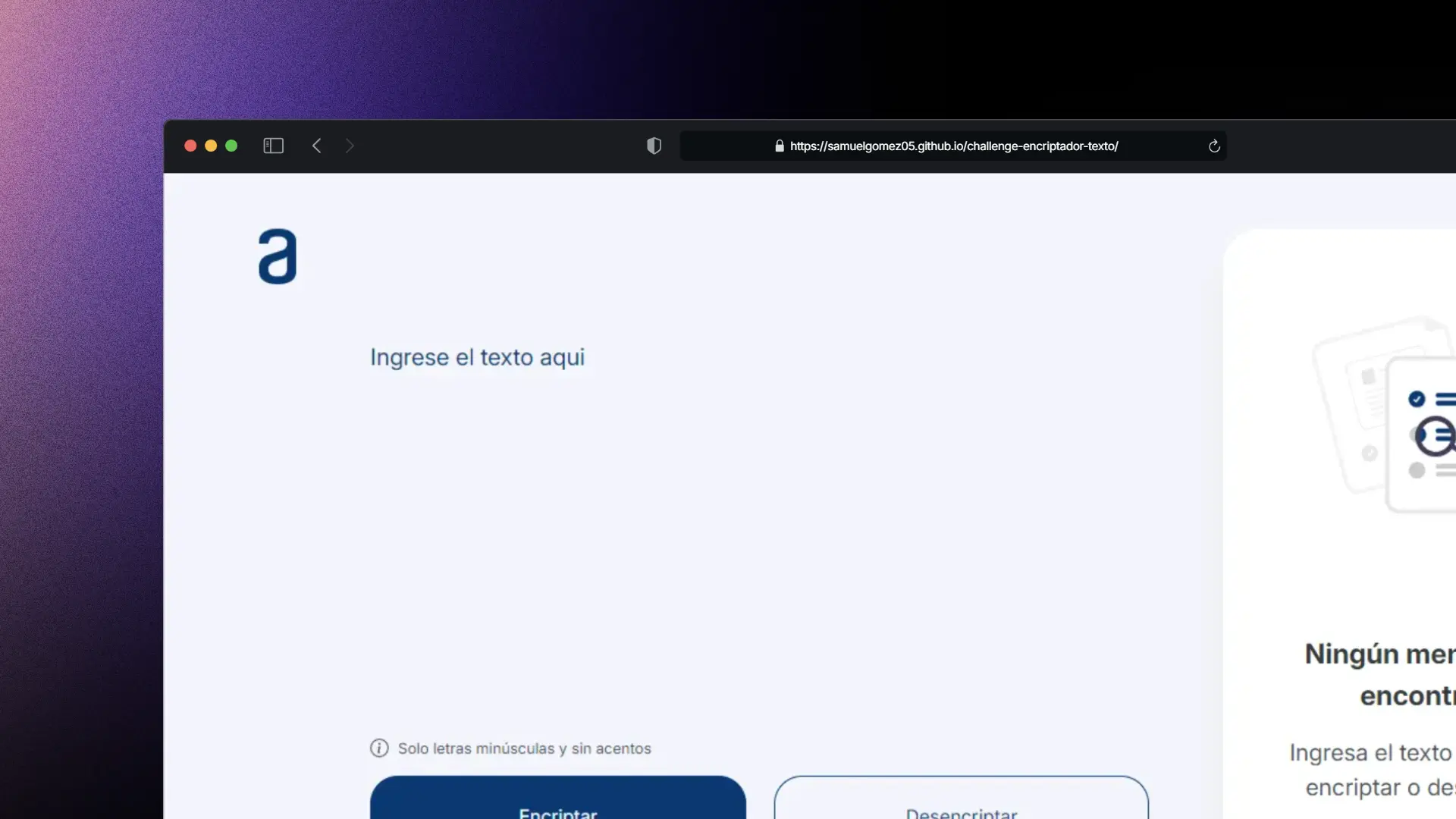 Captura del proyecto - Encriptador de texto